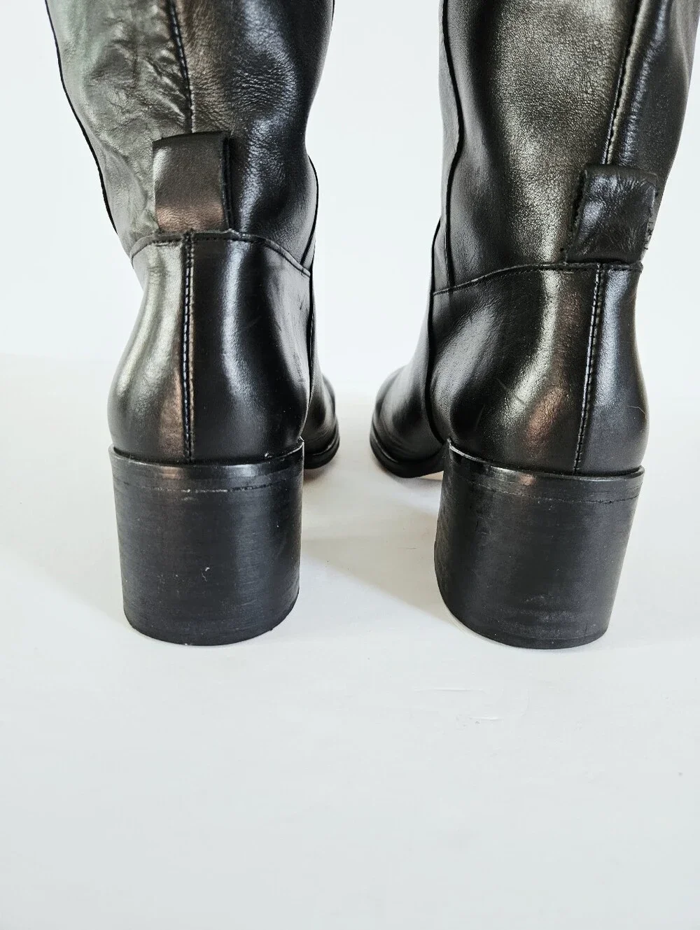 Zara Classic Black Over-the-Knee Buckle Detail Block Heel Almond Toe Tall Boot 6